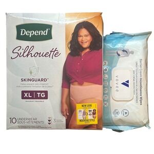 Depend Silhouette XL Underwear 10ct & Barrier Cream Wipes Incontinence Bundle
